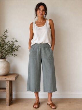 Calligraphie Cropped Linen Pants